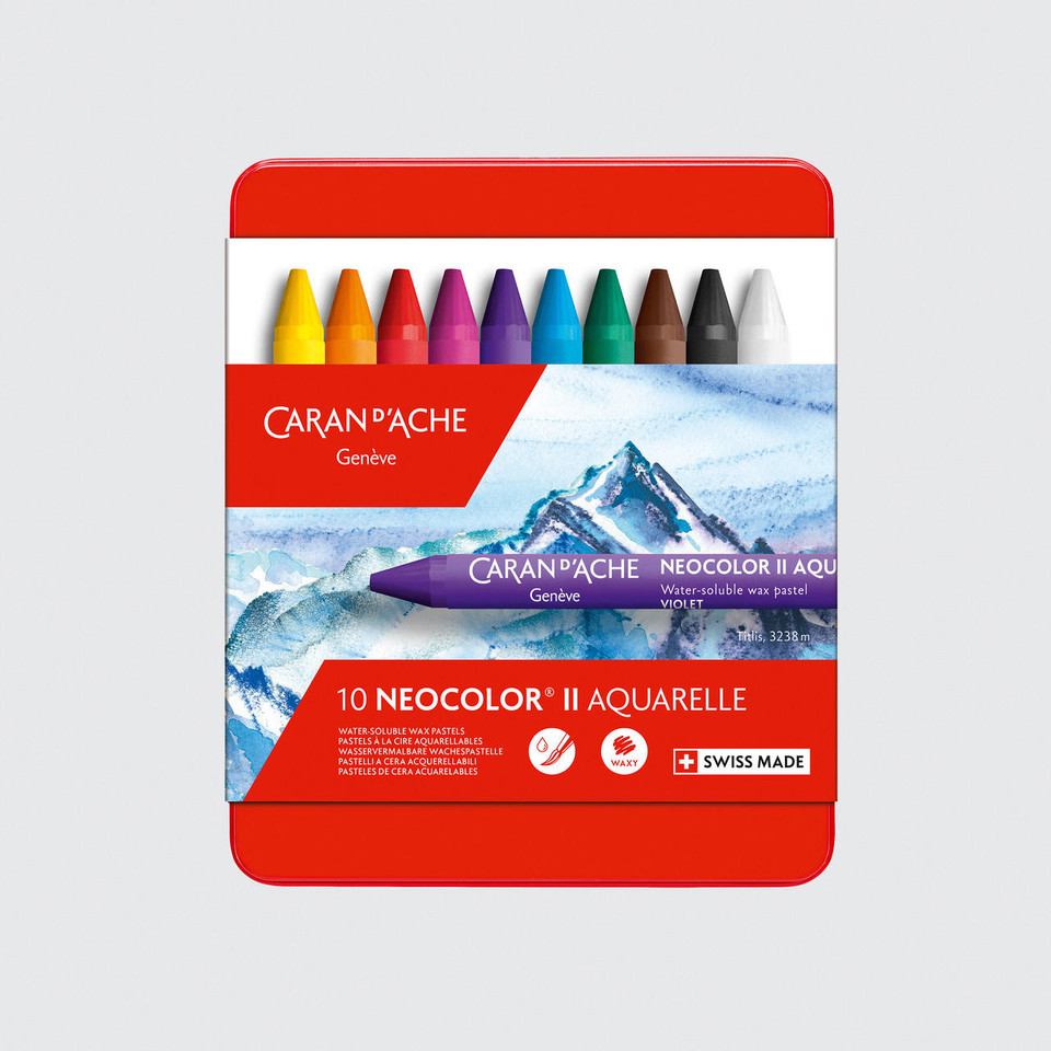 Caran D'ache Neocolor II Aquarelle Wax Pastels Tin Set of 10