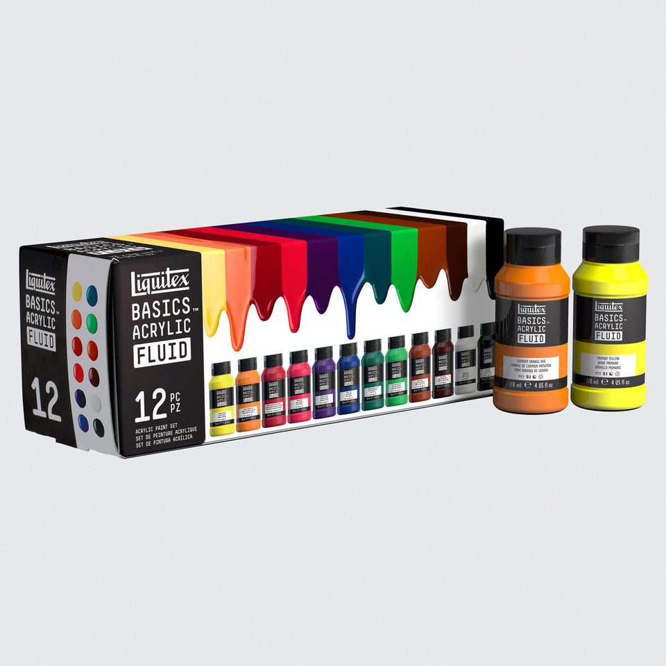 Liquitex Basics Fluid Acrylic 118ml Assorted Colours Set of 12